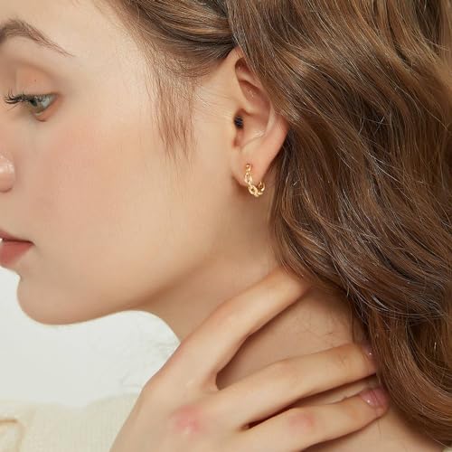 WEARON 14K Gold Plated Huggie Earrings for Women Personality Simplicity Twisted Chain Hoop Earrings Hypoallergenic Designer Ear Rings Fashion Jewelry Hollow Out Earrings4