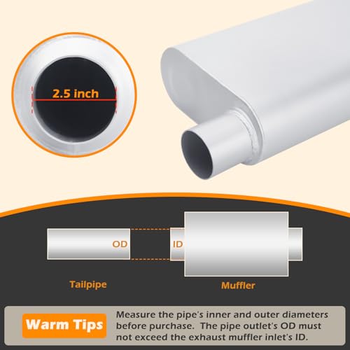 Image of A-KARCK Universal Exhaust Muffler 2.5 inch Center Inlet 2.5 inch Dual Outlet, 21 inch Overall Length Aluminized Steel Aggressive Sound Race Muffler for Cars, Trucks