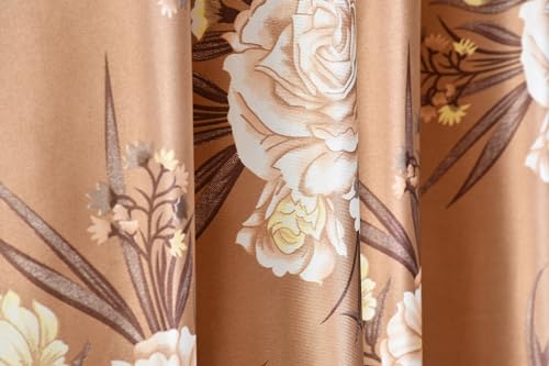 Image of Homefab India Eyelet Polyester Floral Window Curtain - 5 ft, Light Brown - 1 Piece