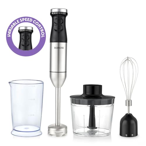 Image of Borosil SmartBlend Hand Blender with Chopper & Whisker | 750ml Beaker & 500ml Chopper | BIS Approved Made in India | Variable Speed Control | SS 301 Blade & Detachable Blending Rod | 2 Years Warranty