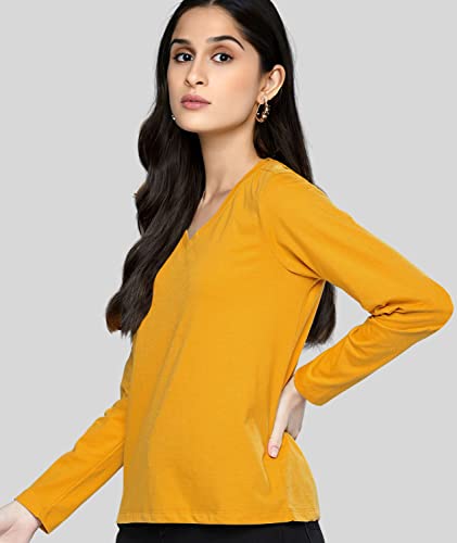 Image of Premium Plain Women V Neck Full Sleeves Cotton Tshirt. Festive,Offer,Discount,Sale,Limited Edition, Trending Tees and Tshirts.