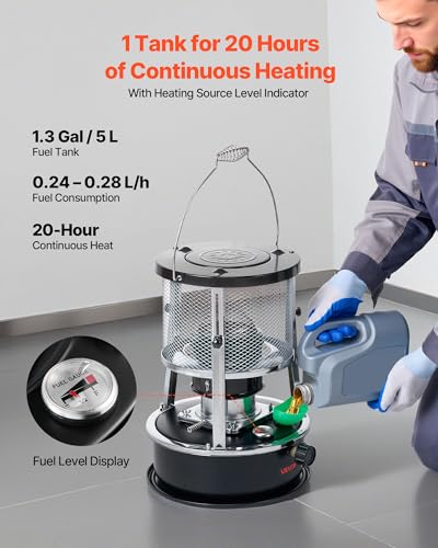 Image of VEVOR 9000 BTU Portable Kerosene Heater & Stove, 2 in 1 Non-Electric Indoor Outdoor Heater with Adjustable Height & Flame & Easy Storage,for Camping, Hunting, Cooking, Home, Garage, Black