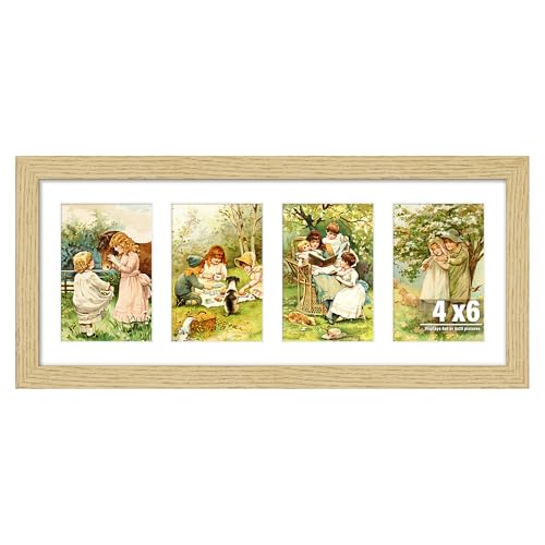 Image of DUENPY 8x20 Collage Picture Frame, Made of Natural Solid Wooden Picture Frames, Displays Four 4x6 Picture Collage, or 8x20 (Without Mat) Wall Decor, Wall Hanging, Solid Color.