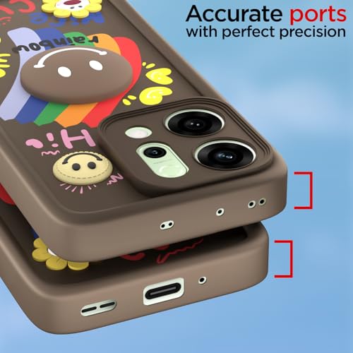 Image of Pikkme Back Cover for Oppo Reno 14 5G | Soft Silicone| Cute Rainbow Smile & 3D Cartoon Flower Design | Shockproof Raised Camera Protection Bumper Case (Brown)