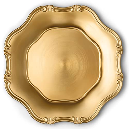 Baroque Gold Charger Plates, 13” Elegant Chargers, Set Of 6, Hand Finished (Finish May Vary) Baroque Gold Chargers For Dinner Plates & Soup Bowls, Perfect For Weddings, Parties, Anniversary, Holidays #TOP27