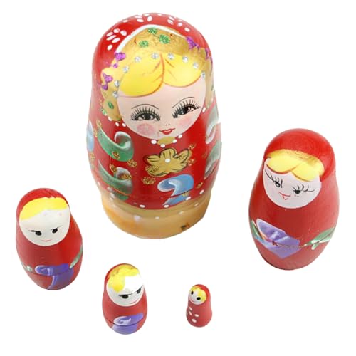 Boneca Matryoshka Russa Vermelha 5 Peças Madeira Grande