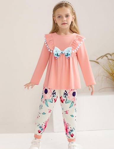 Image of mksodopy Toddler Girl Clothes Girl Fall Winter outfits Cotton Long Sleeves Ruffle Top Pants Little Girl Clothing Set