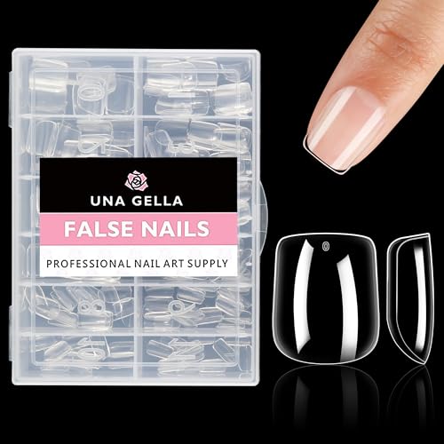 Image of UNA GELLA Extra Short Square Nail Tips XS Short Square Gel Tips 216pcs Press On Nails Full Cover 12 Sizes Clear Fake Nails Extension for Home DIY Nail Salon Soft Gel Tips