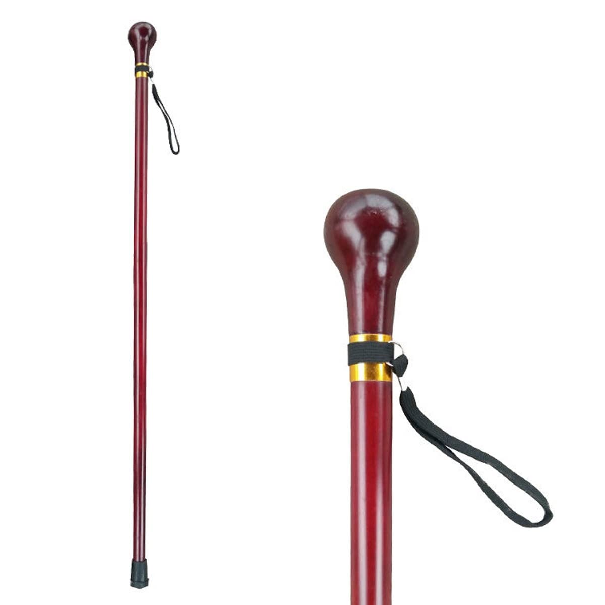 Amocho Men's Red Round Handle Wood Walking Sticks，Solid Wooden Walking Cane With Rubber Tip，Canes For Wo，77-93Cm Height，For Fathers Mothers (Color : Size : 82Cm/32In)
