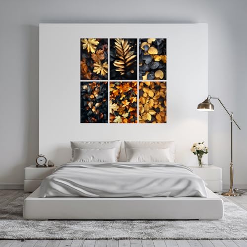 Image of SiddArtify Gold - Black Autumn Leaves Art Print Set - 300GSM Board - 12x18 Inch - Pack of 6 Wall Room Decoration art Poster Prints