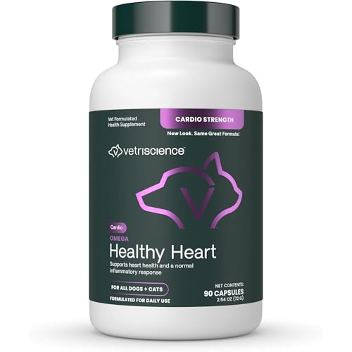 VetriScience Omega Healthy Heart Easy-Open Capsules, Cardio Strength Taurine and Omega-3 Supplement for Dogs and Cats, Heart Support Supplement for Pets, 90 Count