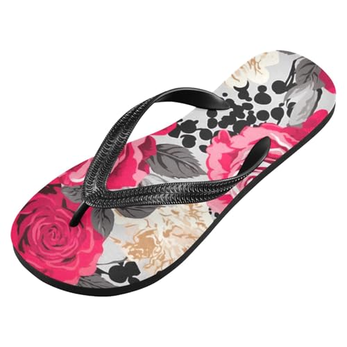Red Rose Leopard Beach Summer Casual Flip Flop Sandals Non-Slip Quick Dry for Women Men 214B2554