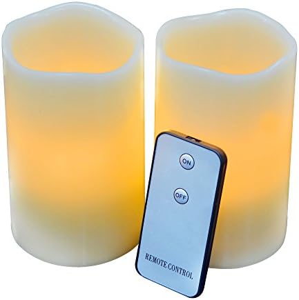 Set of 2 3"x5" LED Flameless Candles, Yellow Flame- Unscented Real Wax Ivory, Battery Operated Candles with Remote On/Off, Flickering Faux Pillar Candles Light By JIAJIA Spring