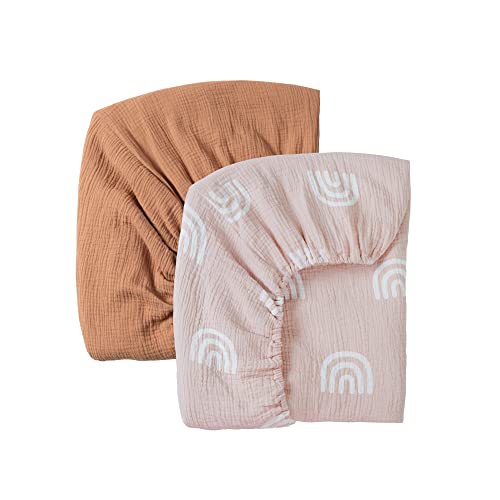 Meracorallo Muslin Fitted Crib Sheets, 2 Pack Soft Breathable Cotton Baby Crib Sheet, Boho Neutral Crib Sheet For Standard Crib And Toddler Mattress 28"X52" (Rainbow & Natural) #TOP7