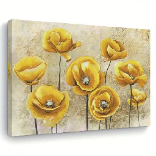 Peinture fleurs jaunes haut de gamme grand format 70 x 90 cm avec cadre