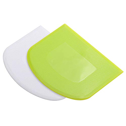 2 Pack Beeyoka Dough Scraper,Kitchen Food Grade Bowl Scraper Flexible Plastic Bench Scraper Multipurpose Food Scrappers Very Practical Baking Gadget(Green+White) #TOP3