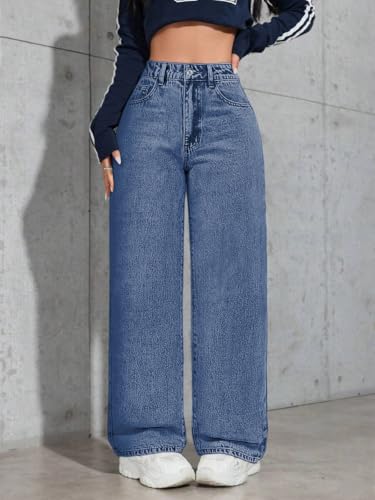 Image of Celary Women High Waisted Wide Leg Jeans||Stretch Denim Palazzo Pants||Casual Loose Fit Straight Jeans for Women & Girls
