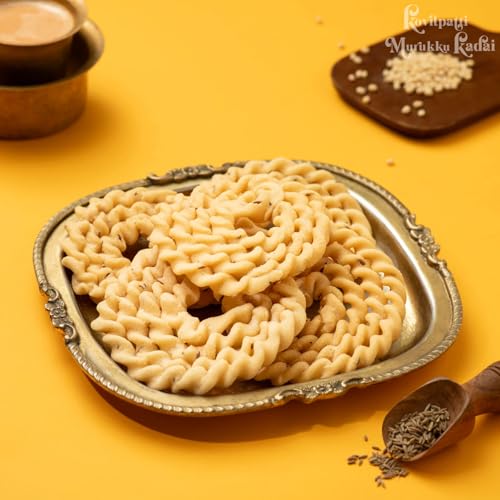 Image of KMK Kovilpatti Murukku Kadai Paati Sutta Murukku - Kai Murukku 200g Each Pack of 2 Traditional South Indian Rice Flour Spiral Snack Handmade Savory Namkeen Tea Time Travel Festive Occasions
