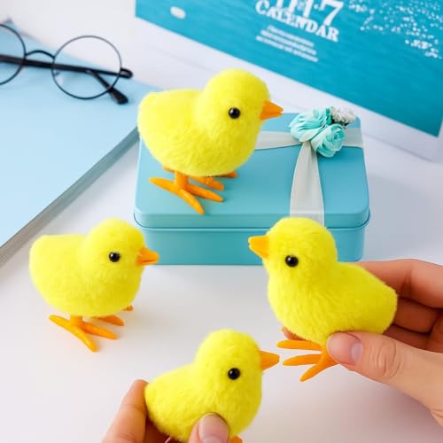Image of Bunny and Jumping Chick Wind Up Toys Novelty Chicken Hopping Windup Toy for Kids Toddlers Adult Easter Egg Hunt Basket Stocking Stuffers Party Gifts [AssortedColor] (4 PIC-Jumping Chicken-Yellow)