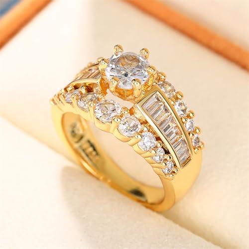 Luxury Lady Gold Color Wedding Bands Rings Fashion Brilliant Cubic Zirconia Accessories for Engagement2