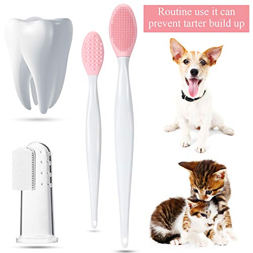Set of 7 Pet Finger Toothbrush and Double-Sided Soft Silicone Gentle Dental Brushes Kit with Curved Long Handle Dog Cat Toothbrushes Cleaning Brush Dental for Most Pets - Image 3