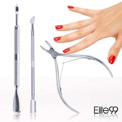 Elite99 3pcs Stainless Steel Nail Nipper Spoon Pusher Manicure Care Cleaner Tool Cuticle Remover