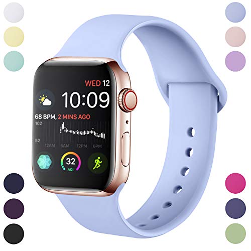 Hamile Correa Compatible con Apple Watch Series 5/4/3/2/1, Correa de Silicona Suave Impermeable de Repuesto para Apple Watch 38 mm 40 mm 42 mm 44 mm, Multicolor S/M, M/L, Lila, 38mm/40mm-S/M