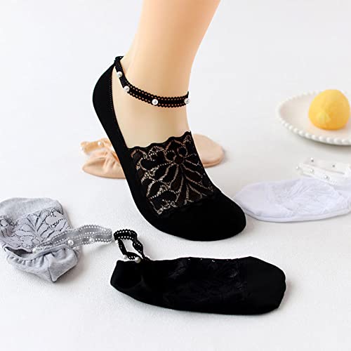 4 Pair Pearl Lace Socks for Women Non-Slip Thin Silk Short Ankle Sock Mesh Transparent Summer Breathable Socks4