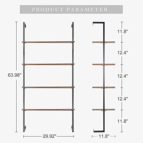 Zenstyle 4-Shelf Bookcase, Industrial Floating Shelves Wall Mount With Mdf Wood And Black Metal Frame, Nutmeg/Black #TOP1