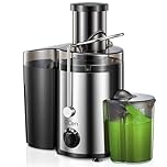 Extracteur de Jus Centrifuge 800W avec Large Goulotte de 3 Pouces, Facile à Nettoyer, Acier Inoxydable, Sans BPA, Idéal pour Fruits et Légumes (Sliver, 500W)