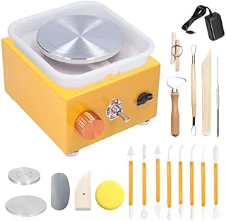 CDIYTOOL Mini Electric Pottery Wheel Machine, Pottery Forming Ceramics Clay Modeling Sculpture Machine with Tray Tool Kit 2 turntables (6.5CM/10CM) for Kids Beginner DIY Ceramic Work Art Craft Gifts