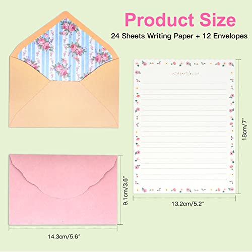 Ksiwre Stationary Paper And Envelopes Set, 24 Pcs Writing Stationery Paper With 12 Pcs Envelopes, Warm Floral Themed Envelope And Stationery Design For Invitations Gift Decorations Holiday Party #TOP6
