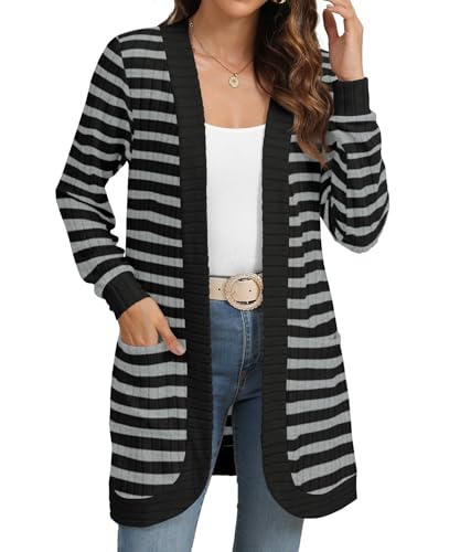 Image of YSYOKOW Cardigan Sweaters for Women Long Sleeve Open Front with Pockets | Long Cardigans for Women Lightweight Soft Casual Dressy Loose Fit Cardigan Sweater with Pockets for Work and Office