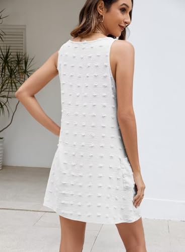 Wkior Womens Casual Summer Sundress 2025 Swiss Polka Dot Beach Swimsuit Cover Up V Neck Vacation Tank Dress with Pockets3