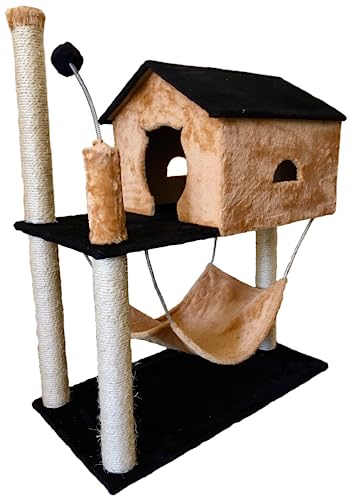 Arranhador Gato Casa Com Rede Grande (Bege)