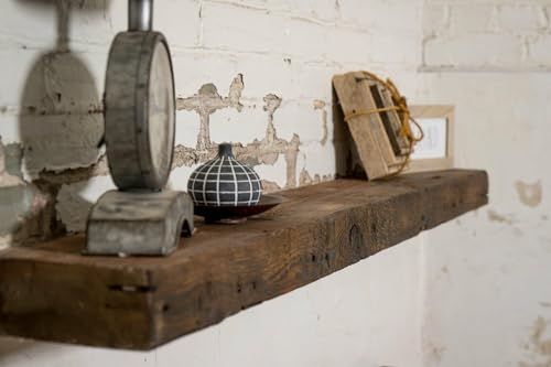 Modern Timber Craft Reclaimed Wood Fireplace Mantel Shelf | Solid Rustic American Barnwood with Floating Shelf Brackets | 2.75" Thickness | 54" L x 8" D, Oiled