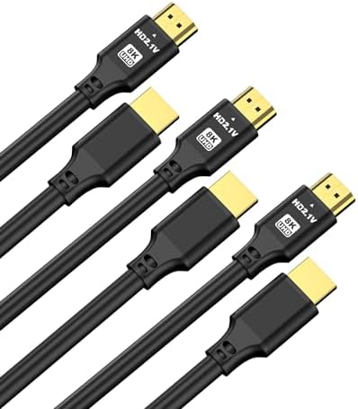 HDMI Cable 3FT 3-Pack, 8K@60Hz 4K@120Hz 48Gbps, HDCP 2.2 & 2.3, DTS:X, HDR 10 Compatible with Roku TV/eARC/3D/PS5/HDTV/Laptop/Blu-ray High Speed HDMI Cable(Black)