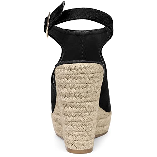 Allegra K Allegra K Women's Peep Toe Slingback Platform Black Espadrilles Wedge Heels Sandals 7 M US