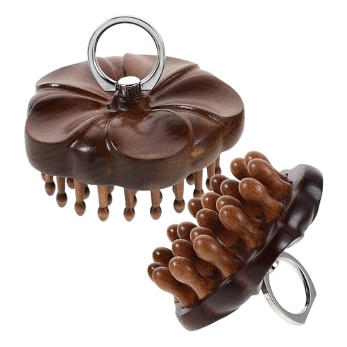 ERINGOGO 2 Piezas Herramienta De Masaje Masajeador De Cuero Cabelludo De Madera Peine De Madera De Dientes Anchos Cepillo De Masaje De Sándalo Marrón