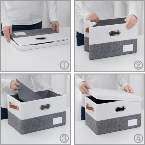 Image of PRANDOM Foldable Storage Bins with Lids [3-Pack] Fabric Collapsible Storage Boxes Baskets Cubes Containers with Handles for Closet Living Room Bedroom (Grey & White 14.9x9.8x9.8'')