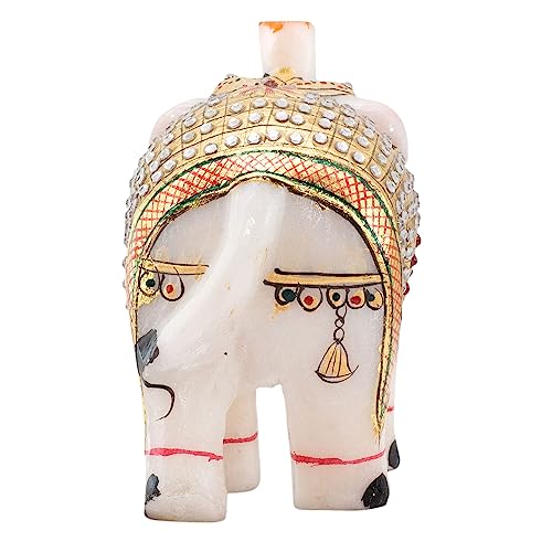 Elegant Marble Elephant Statue - Handcrafted Home Decor Showpiece Symbolizing Love, Strength, Luck|Pure Makrana Marble|Vastu Shastra Positive Energy (4 Inch), White — photo — 8 of 9