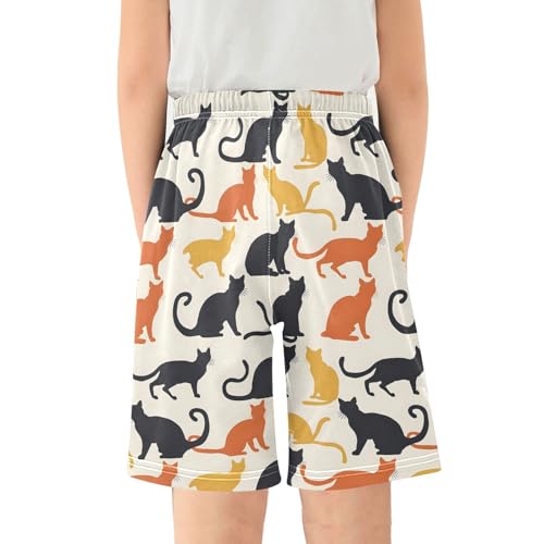 ALAZA Orange Black Kitten Cat Pajama Shorts Elastic Waist Casual Sleep Shorts with Pockets Size 6-142