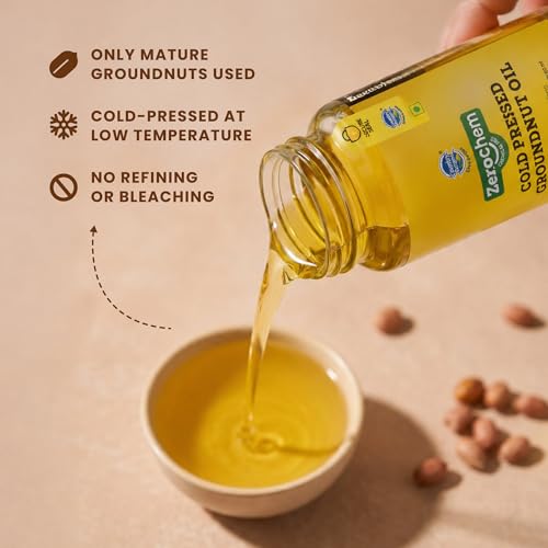 Image of Country Delight Groundnut Oil - 850 ml Glass Jar (ZeroChem Cold Pressed) | Pure & Natural Peanut Oil | Kohlu /Chekku Extraction | Cholesterol Free Cooking Oil | Rich Aroma & Nutty Flavor