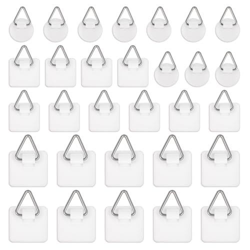 30 Pack Adhesive Picture Hanger Picture Hanging Hooks Without Nails Invisible Adhesive Wall Hangers...