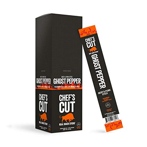 Chef's Cut Beef & Pork Snack Sticks, Spicy Ghost Pepper, High Protein Meat Snack, Individually Wrapped, 7g Protein and 100 Calories, Gluten Free - 1 Ounce (Pack of 16)