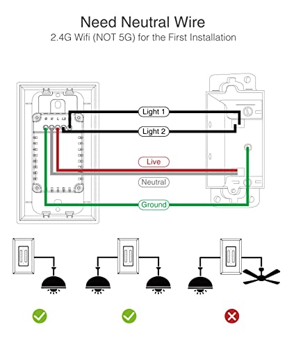 Ghome Smart Dual Dimmer Switch Compatible With Alexa Google Home, 2.4Ghz Wi-Fi Switch For Dimmable Led Cfl Inc Light Bulbs, Space Saving, Neutral Wire Required,1 Pack, White #TOP5