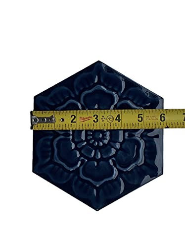 6" Firenze Blue Hexagon Porcelain Decorative Insert Wall Tile Embossed Textured 3 Dimensional Architectural (1) #TOP2