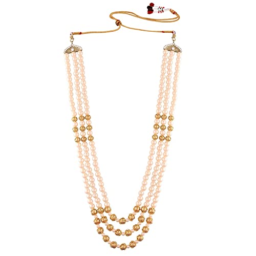 Image of I Jewels 3 Layered Traditional Gold Plated Dulha Moti Mala with Stone Maharaja Haar /Groom Necklace For Men (MLP36FL)