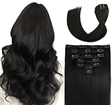 VARIO Hair Extenisons Clip In Hair Extensions Human Hair Natural Black Straight Soft 70g No Tangle Silky Natural Hair 15 Inch Remy Human Hair Clip in Extensions