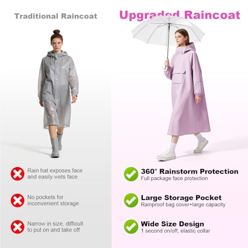 Image of PALAY High Collar Motorcycle Raincoat with Hood, Folding Hand Guard Flaps, PVC Full-Cover Riding Poncho with Front Pocket, Adult Women Raincoat for E-Bike, Scooter & Outdoor Riding